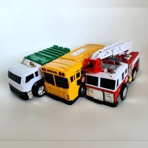 Toy Vehicle Set-School Bus, Fire Truck and Garbage Truck with Lights and Sirens